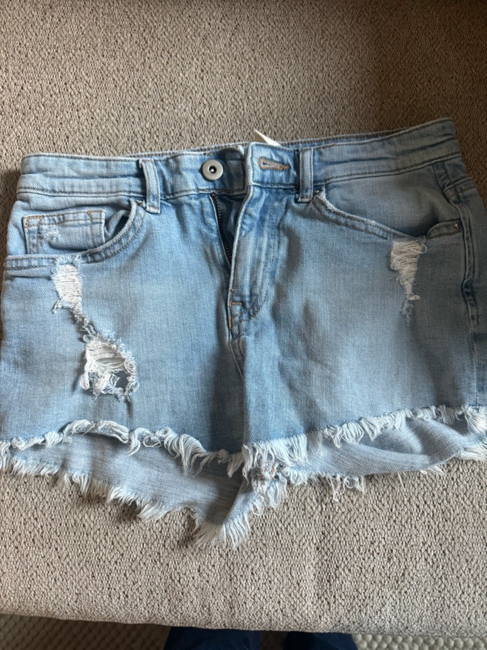 H&M Light Blue Denim Shorts with Subtle Distressing